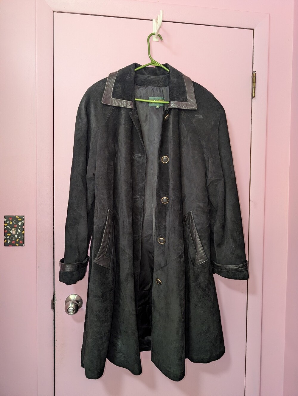 Vintage Danier Black Suede Trench Coat Fits XL/2X